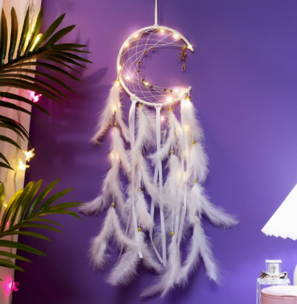 V888-ELOSUNG19917-202503211546-00 White With light 2 PCS Mystic Moon Dreamcatcher Wind Chime Pendant - Elegant Lunar Design with Soothing Tones - Image 1