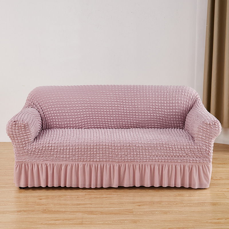 V888-ELOSUNG19969-202503211522-00 Pink Three-person Sofa Bubble Gauze Sofa Cover with Skirt - Full Elastic Dustproof Three-person Seater 190-230cm - Image 1