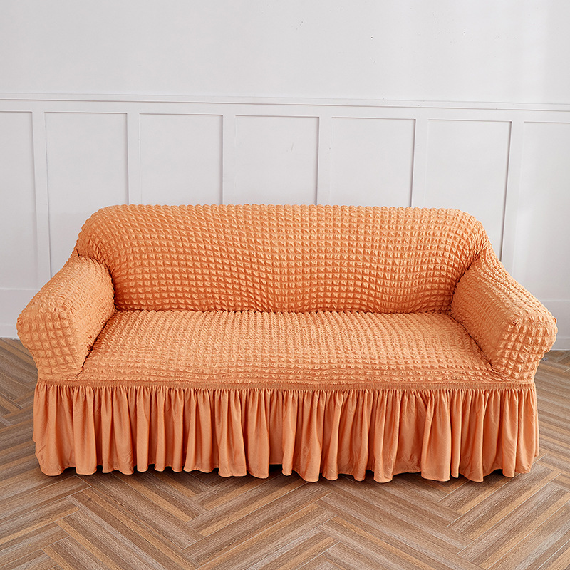 V888-ELOSUNG19971-202503211522-00 Orange Three-person Sofa Bubble Gauze Sofa Cover with Skirt - Full Elastic Dustproof Three-person Seater 190-230cm - Image 1