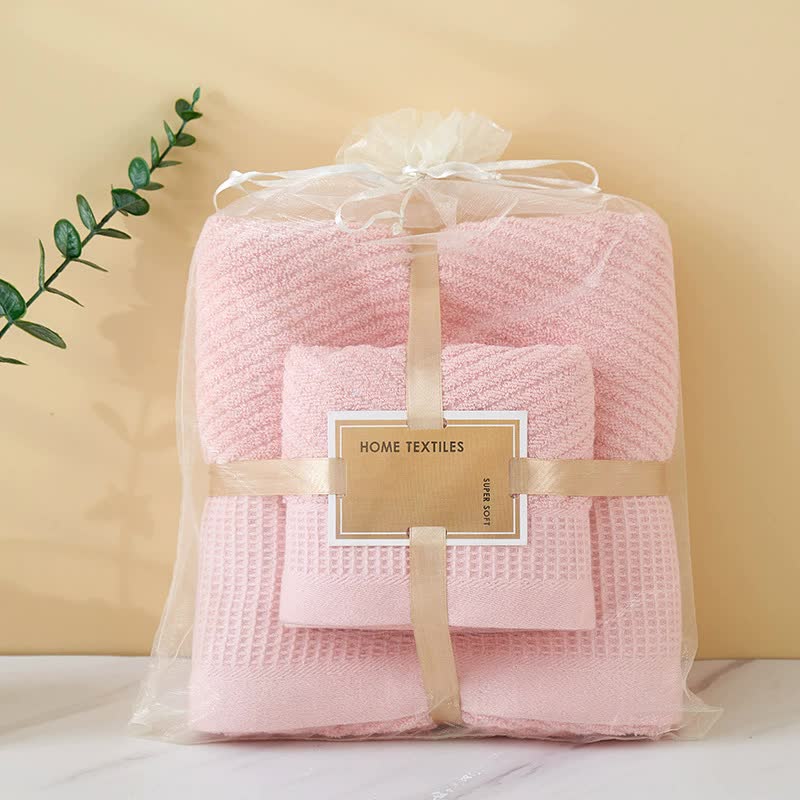 V888-ELOSUNG20010-223274-00 Pink Solid Color Diagonal Stripe Towel Set-Luxurious Bath and Hand Towels for Home Use Bath towel 140*70cm, face towel 75*35cm - Image 1
