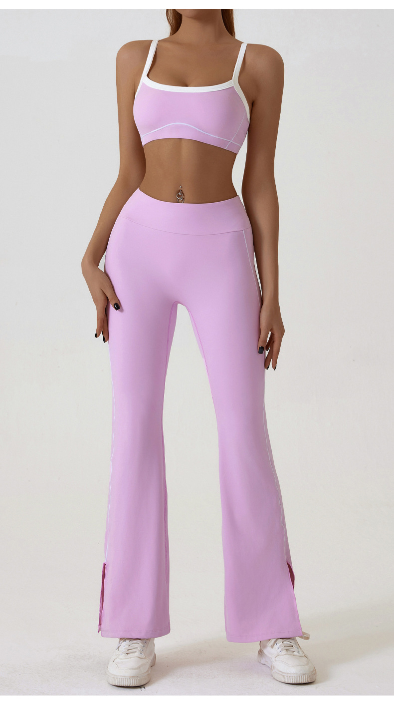 V888-ELOSUNG20094-224455-00 Pink Flared Leggings & Sports Bra Set - Breathable & Stretchy Activewear for Yoga, Running & Gym Workouts Size XL - Image 1