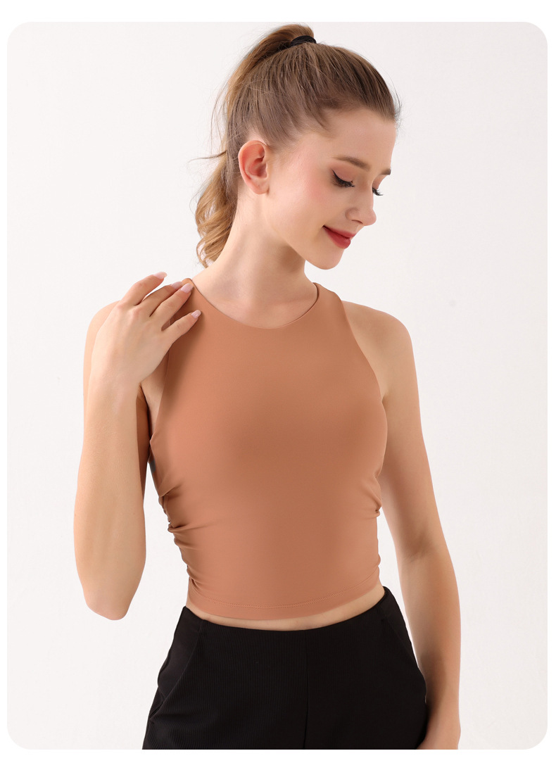 V888-ELOSUNG20102-224495-00 Sunset Orange Summer Elastic Running Sports Vest with Padded Bra, Sleeveless Yoga Tank Top- L Size - Image 1