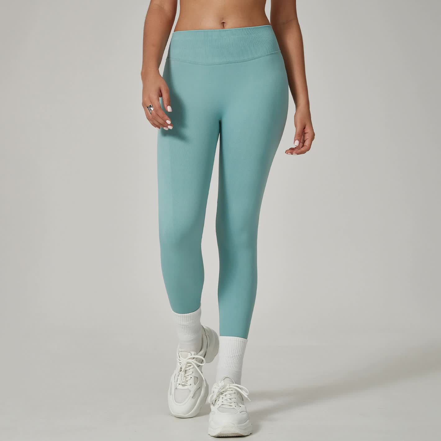 V888-ELOSUNG20257-226000-00 Light Blue High-Waisted Butt Lift Yoga Pants for Women - Peach Hip Design, Full-Length Leggings, Workout and Fitness Activewear size S - Image 1