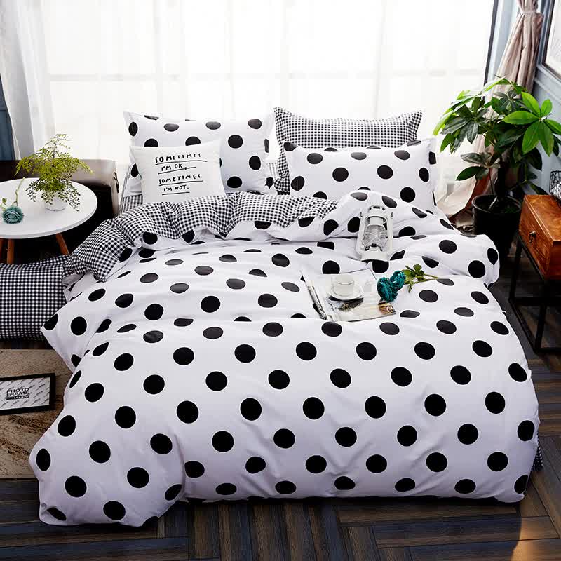 V888-ELOSUNG20303-225792-00 Black Polka Dot Premium Three-Piece Bedding Set - Comfortable Polyester with Adjustable Corner Straps (Quilt Cover 265*230CM + Pillowcase 51*76CM*2) - Image 1