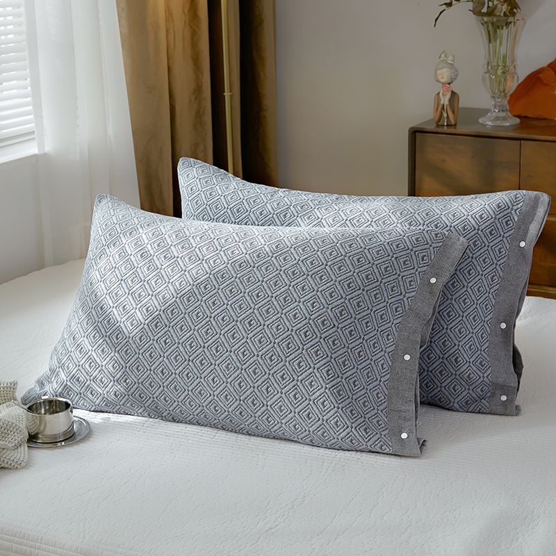 V888-ELOSUNG20690-202502281037-00 Gray Prism Snap-On Cotton Gauze Pillowcase Set - Full Coverage, Non-Slip, Easy Closure (One pair without pillow core) - Image 1