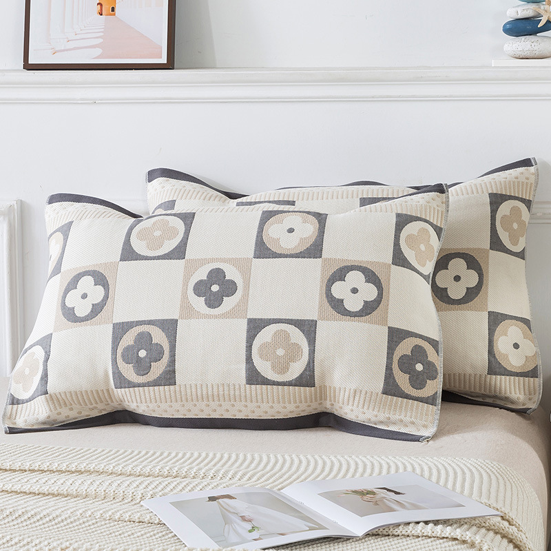 V888-ELOSUNG20695-202502281116-00 Pair of Gray Clover Tied Cotton Gauze Pillow Cover - Secure Fit, Premium Comfort (Insert Not Included) - Image 1