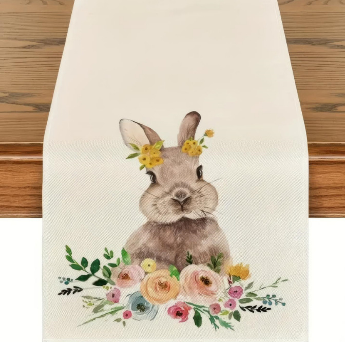 V888-ELOSUNG20821-202503051030-00 Easter Table Runner - Linen Bunny Decoration, 72-Inch Set of 2 (Style 14) - Image 1