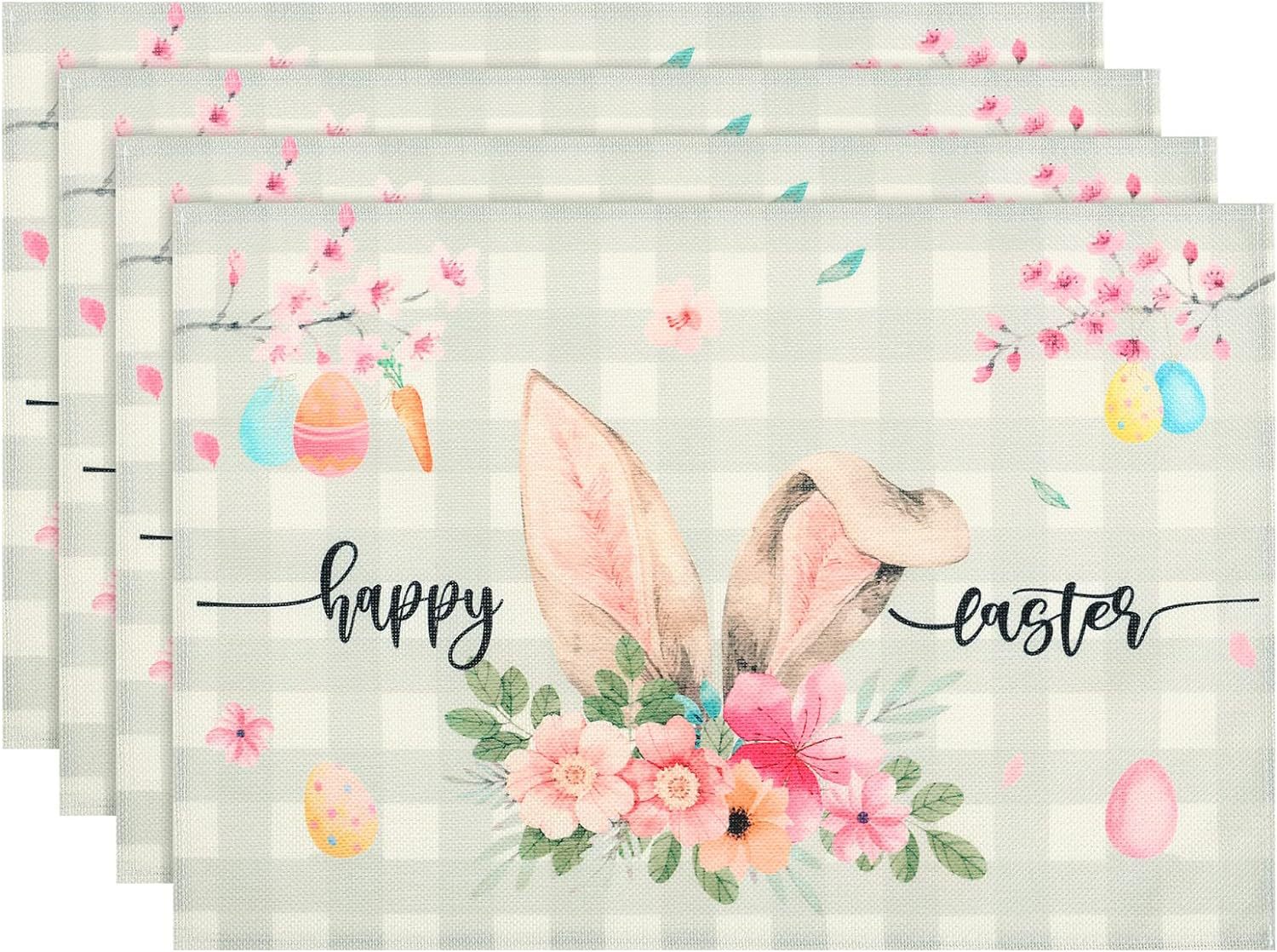 V888-ELOSUNG20836-202503051035-00 Easter Cotton-Linen Placemats - Set of 4 Anti-Stain Table Mats(Style 12) - Image 1