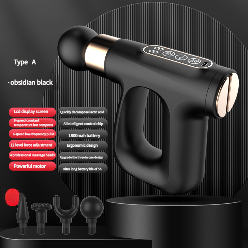 V888-ELOSUNG20963-202508141945-00 Black Heated Mini Fascia Massage Gun - LCD Display, Muscle Recovery Tool, 32 Adjustable Levels - Image 1