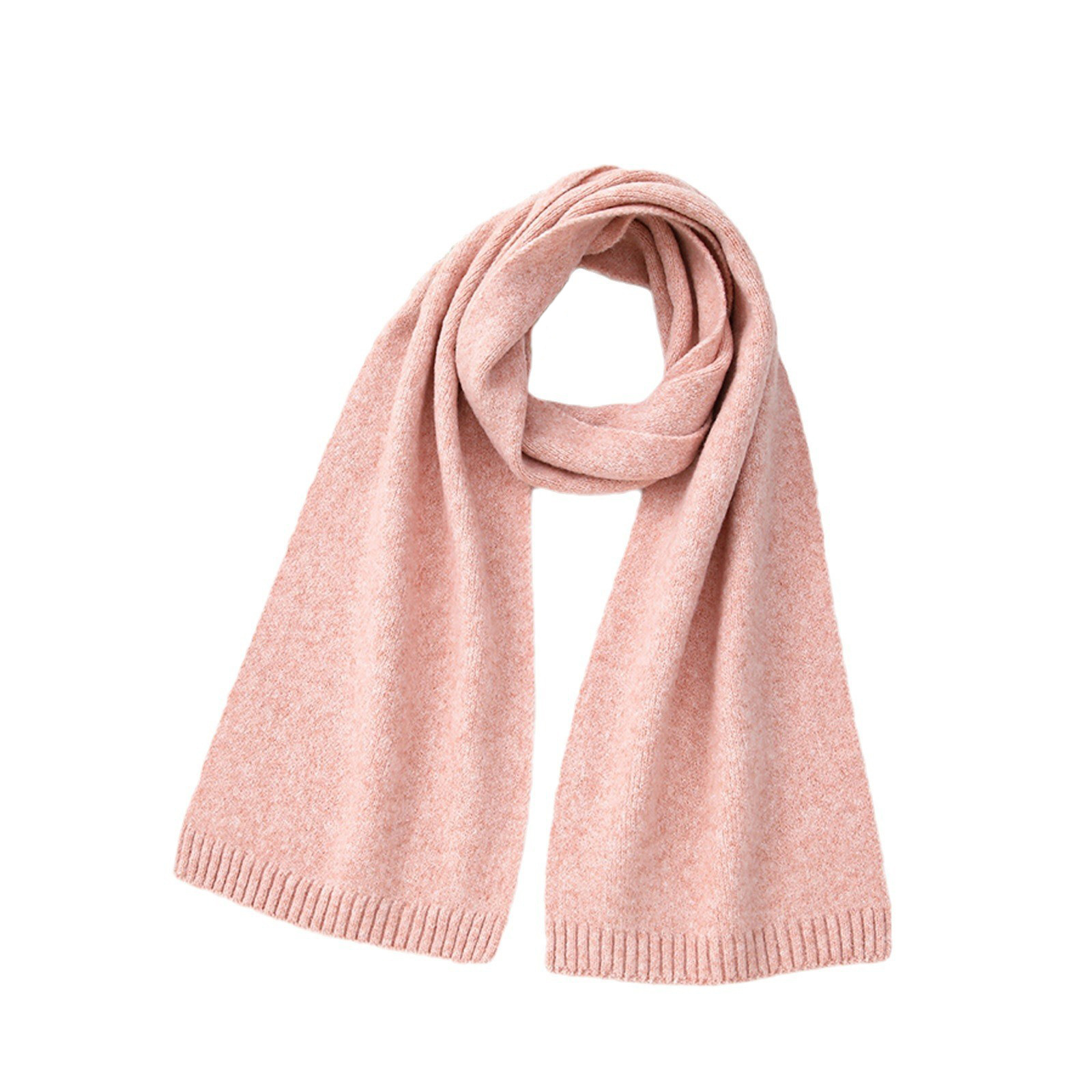 V888-ELOSUNG21746-202503111312-00 Pink Soft Wool-Blend Solid Color Knit Scarf for Women - Cozy Faux Cashmere Shawl - Image 1