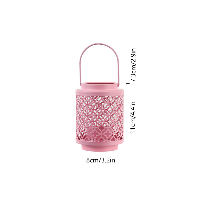 V888-ELOSUNG22353-202503211830-00 Pink Vintage Style Candle Lantern - Iron Tabletop Centerpiece for Home Decor - Image 1