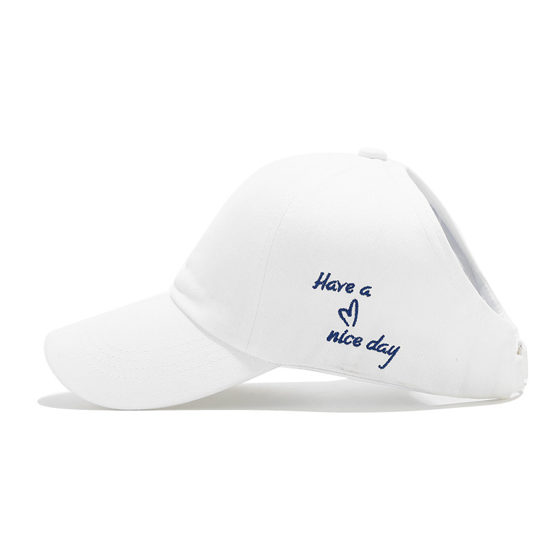 V888-ELOSUNG22885-202504141731-00 White Stylish Ponytail Opening Baseball Cap - Have a Nice Day" Embroidery" - Image 1