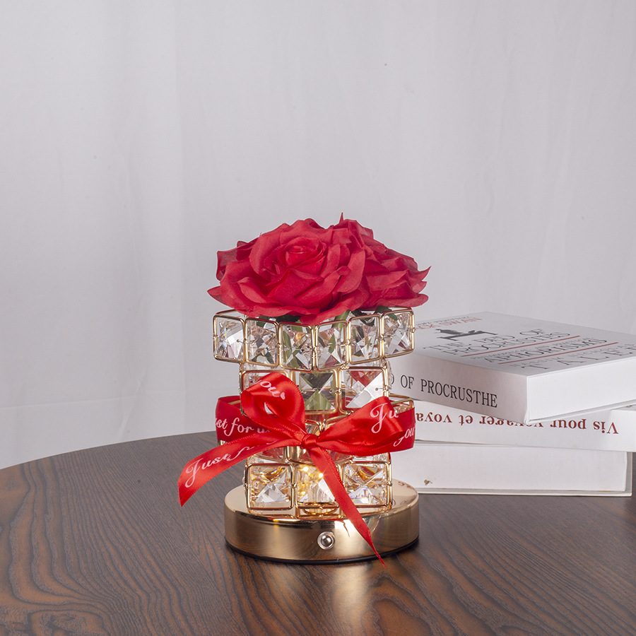 V888-ELOSUNG22964-202504141632-00 Red Rose LED Crystal Flower Table Lamp - USB Rechargeable Touch Control Night Light - Image 1