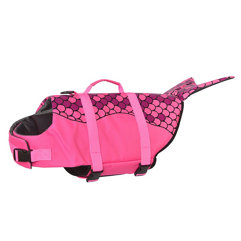 V888-ELOSUNG23314-202503251810-00 Size S Pink Scale Pattern Pet Life Jacket for Dogs - Summer Swimming Safety Vest with Shark Fin for Small to Large Breeds - Image 1