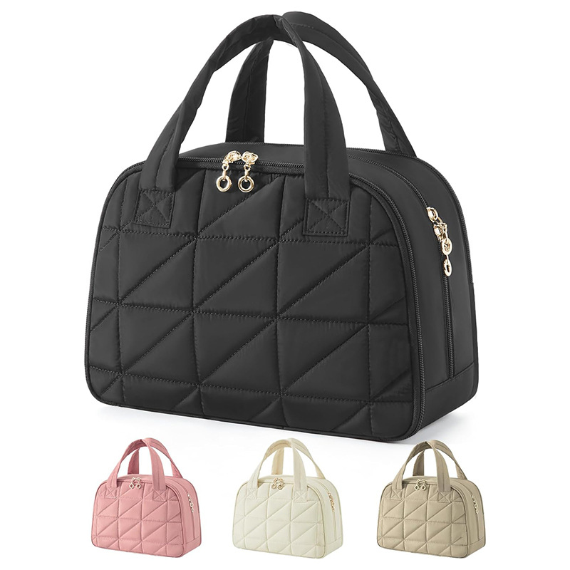 V888-ELOSUNG23538-202504011236-00 Black Large Capacity Travel Toiletry Bag with Wide Opening - Puffy Nylon Makeup Organizer with Waterproof PVC Layer - Image 1