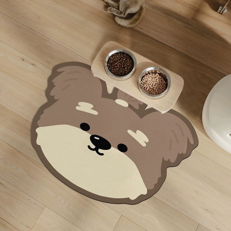V888-ELOSUNG23709-202504141806-00 2 Pcs Style 3 Brown Puppy pattern Cartoon Pet Feeding Mat for Cats & Dogs - Absorbent Diatom Mud Splash-Proof Mat, Easy to Clean - Image 1