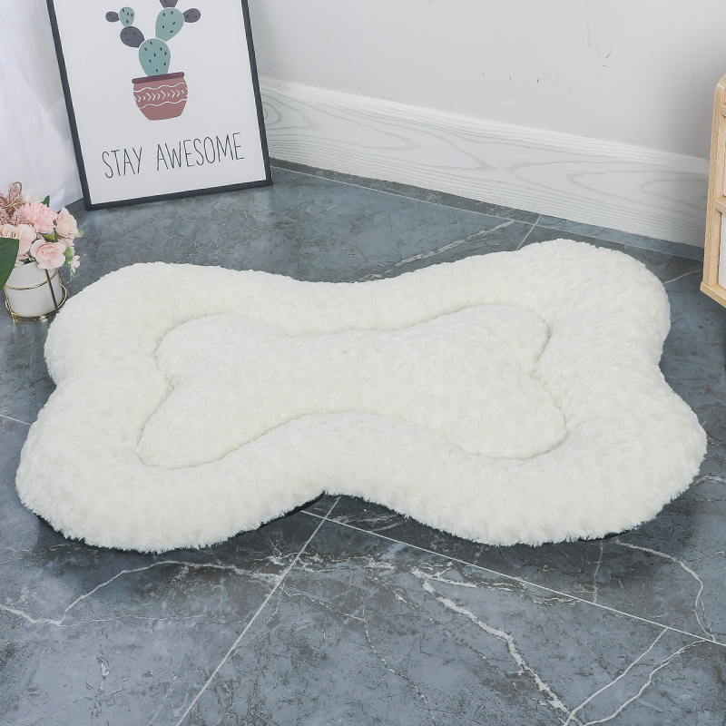 V888-ELOSUNG24058-202503251935-00 S White Rose Velvet Fish Scale Pet Bed - Creative Bone-Shaped Soft and Cozy Dog & Cat Nest - Image 1