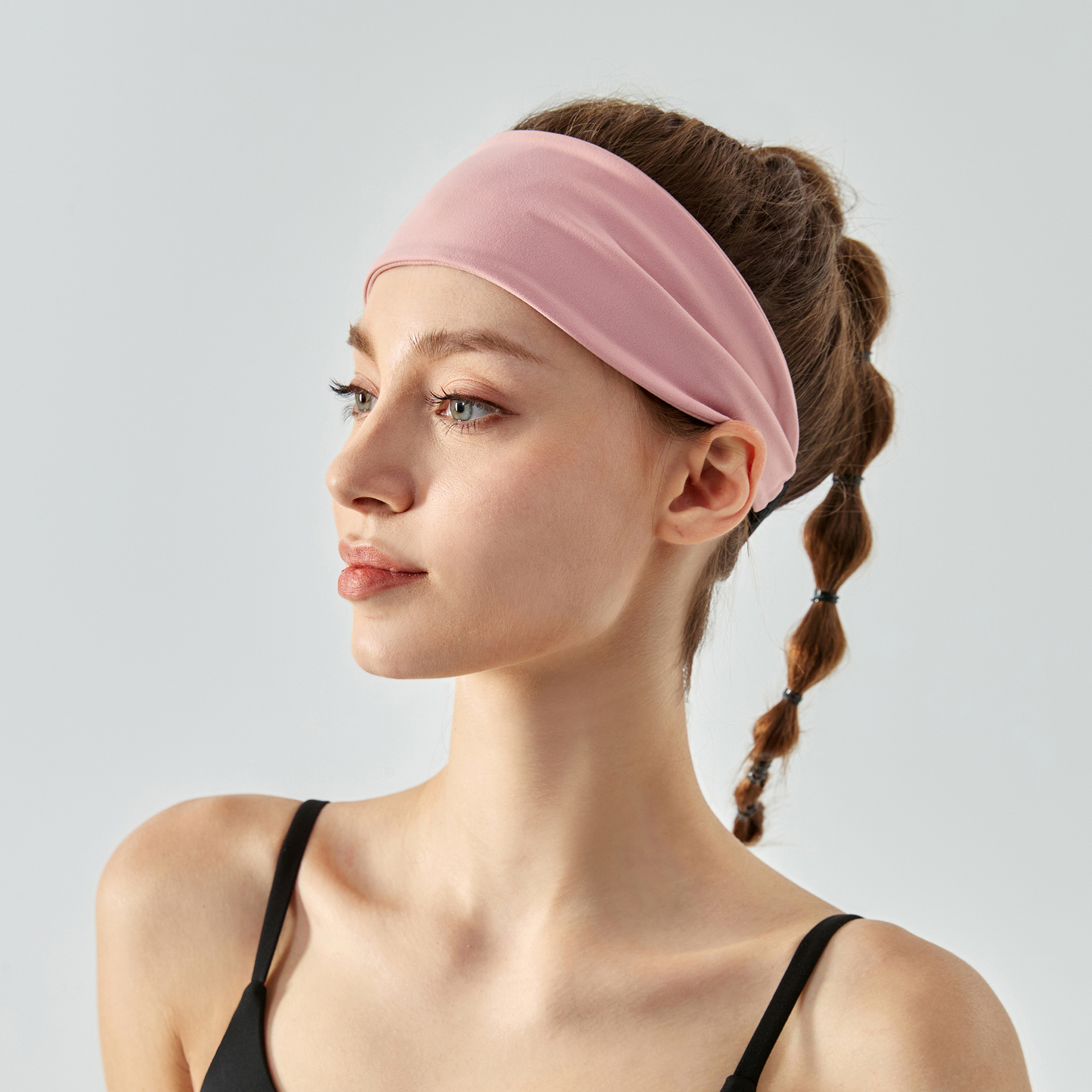 V888-ELOSUNG24540-202504141736-00 Pink Premium Wide Yoga Headband - Breathable Nylon/Spandex Sweat-Wicking Hair Band for Women (49cm Circumference) - Athletic Non-Slip Fitness Headwrap - Image 1