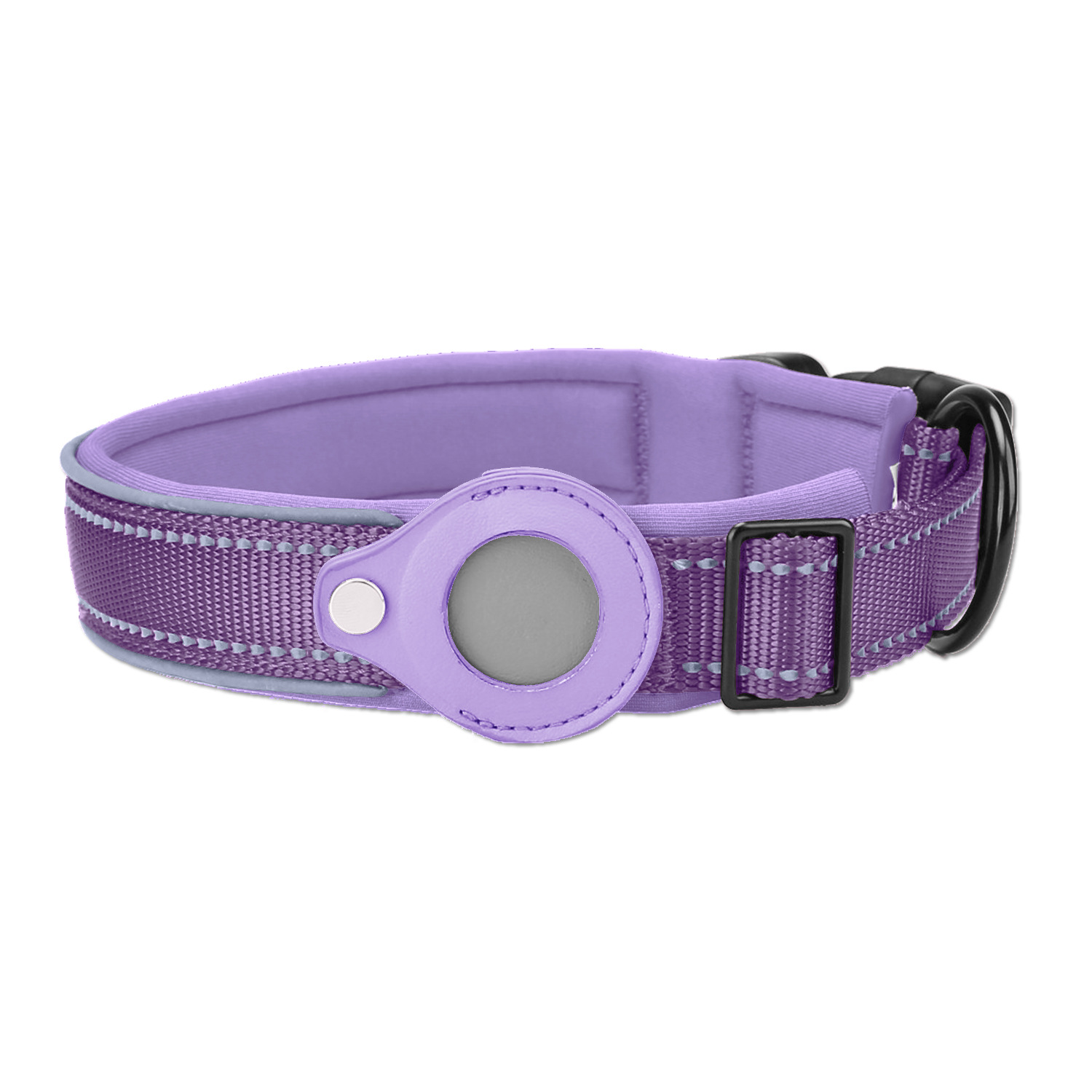 V888-ELOSUNG24646-202504141546-00 L Purple Secure Nylon Dog Collar with Built-in Apple AirTag (not included) Holder Case - Pet Tracker Accessory - Image 1