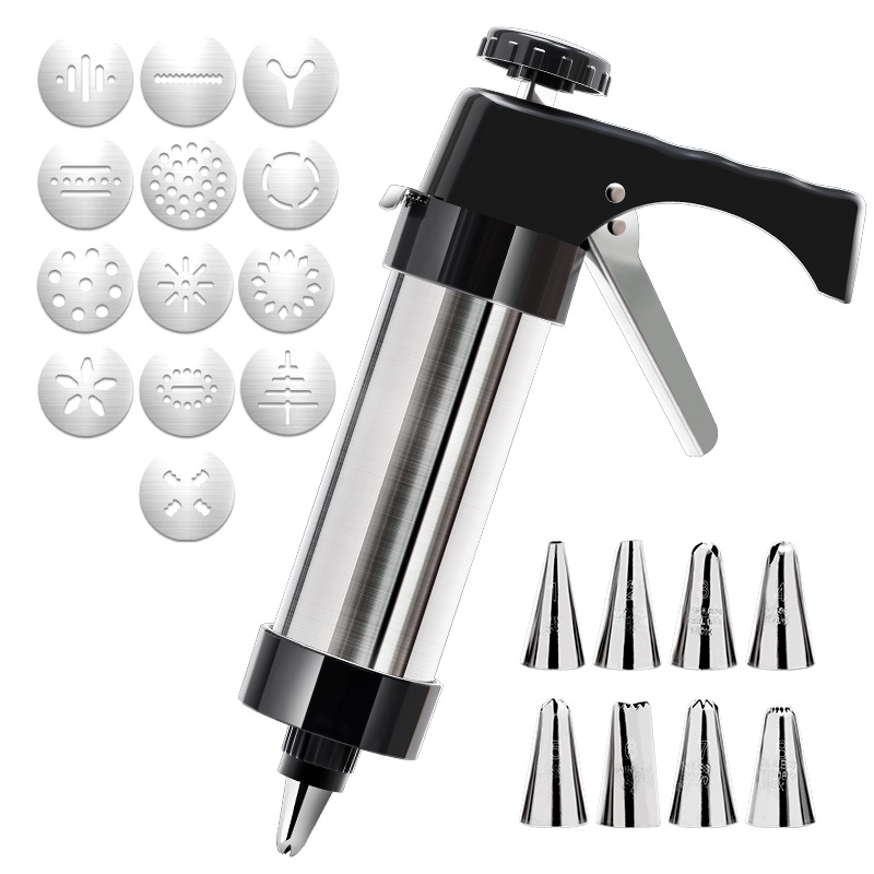 V888-ELOSUNG24811-202504171706-00 Black Deluxe Cookie Press & Icing Gun Set - 13 Discs & Multiple Nozzles for Baking & Decorating - Image 1