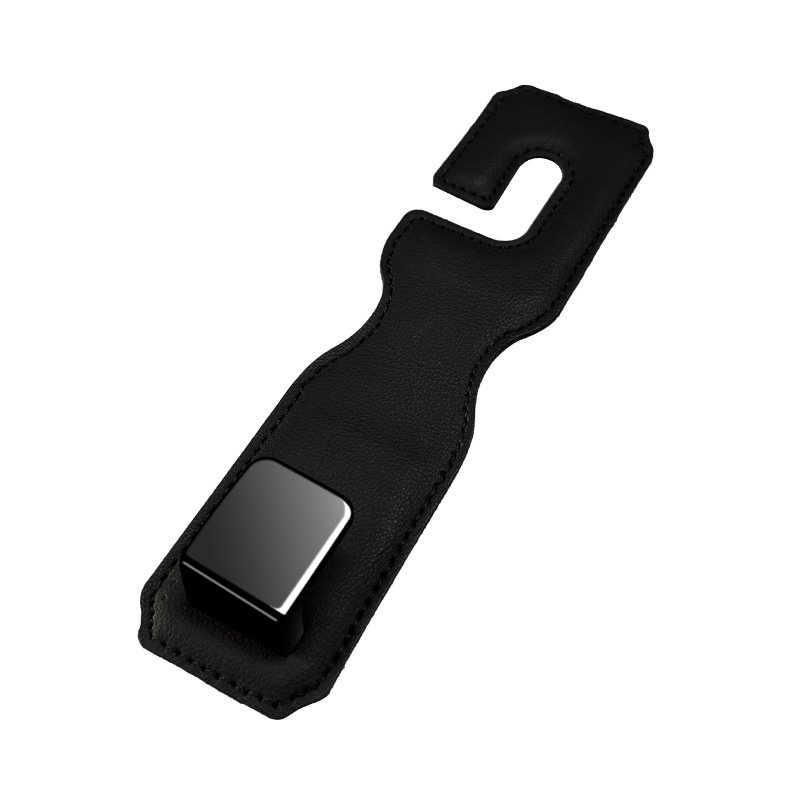 V888-ELOSUNG24841-202504211231-00 Black Premium PU Leather Car Headrest Hooks (Set of 4) - Stylish Seat Back Organizer Hangers - Image 1