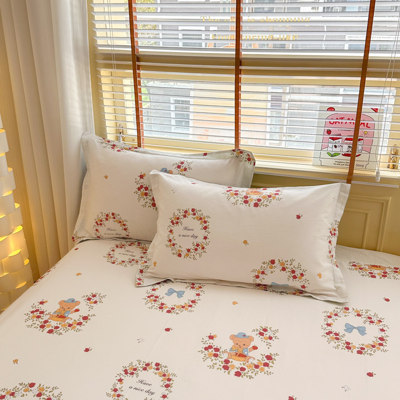 V888-ELOSUNG24849-202504211207-00 Garden Bear 100% Cotton Pillowcase Set (Pack of 2) - Breathable Standard Size 48x74cm Pure Cotton Pillow Covers - Image 1