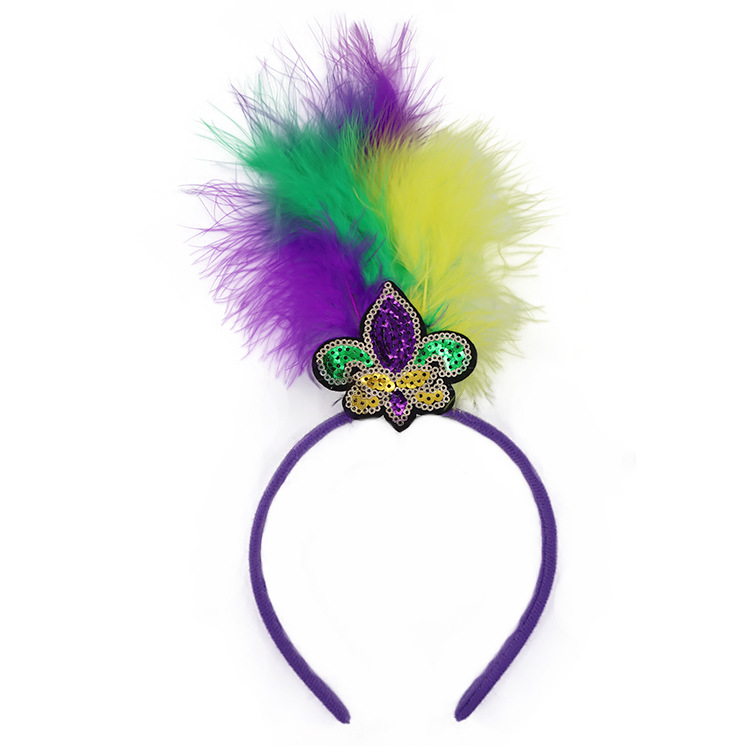 V888-ELOSUNG24870-202504211241-00 New Arrow Pattern Festive Mardi Gras Feather Headband Set - 10 Pack Sequin Jester Hat Party Accessory - Image 1