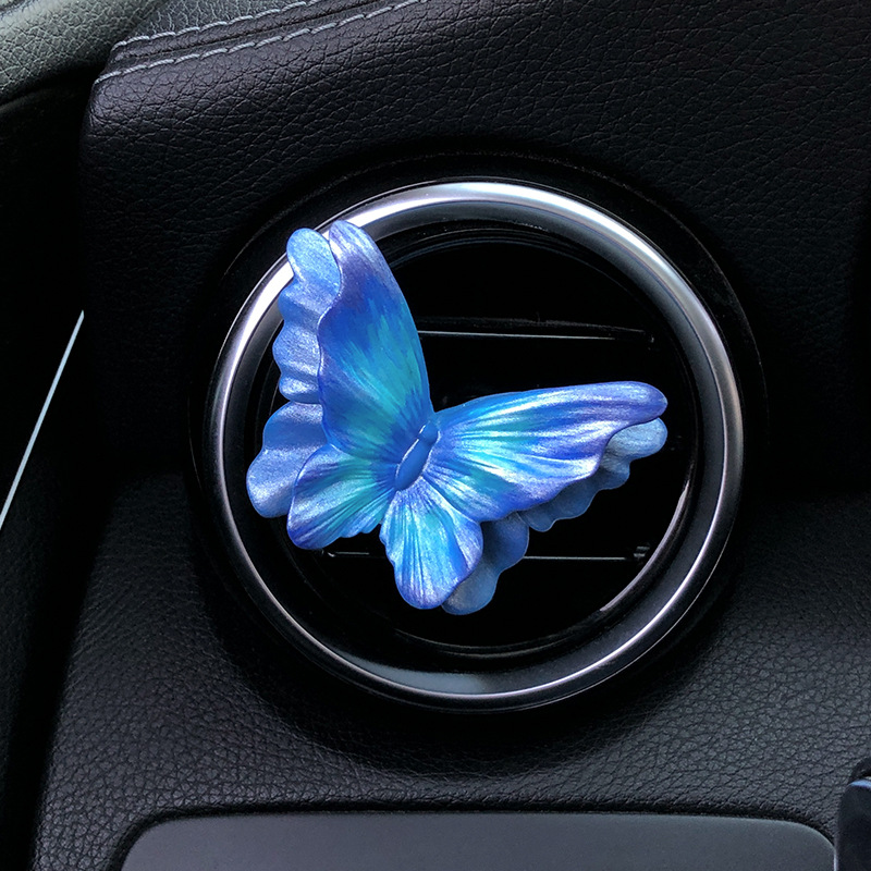 V888-ELOSUNG24968-202504211133-00 Starry Sky Blue Butterfly Set of 3 Butterfly Car Air Vent Clips - Decorative Scent Diffuser Ornaments - Image 1