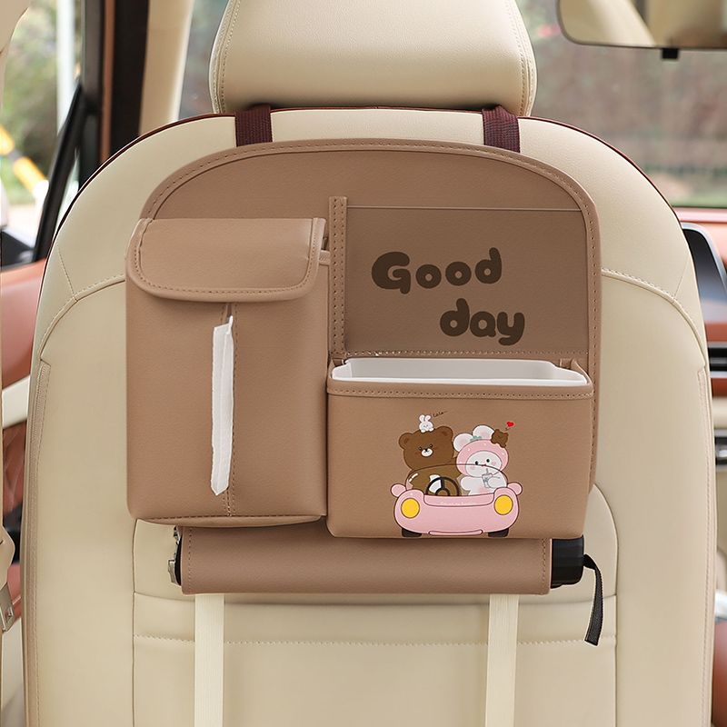 V888-ELOSUNG25225-202504211251-00 Car Seat Back Organizer with Practical design-Multi-Pocket Storage for Tissues and Gadgets-Cute bear(Brown) - Image 1