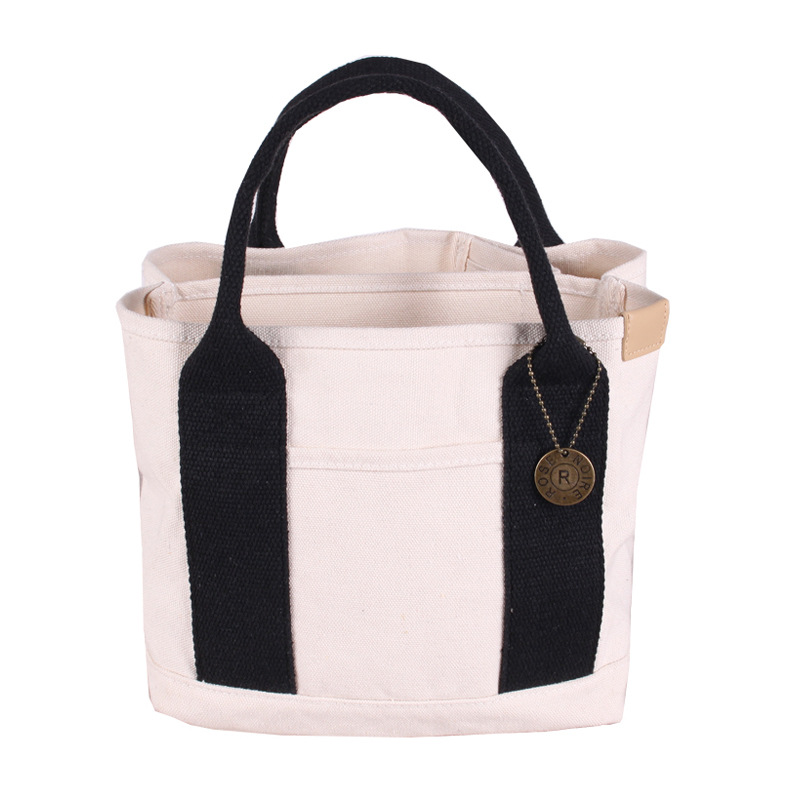 V888-ELOSUNG25317-202504221140-00 White with black Canvas Lunch Tote Bag - Stylish Handbag with Multiple Compartments for Women - Image 1