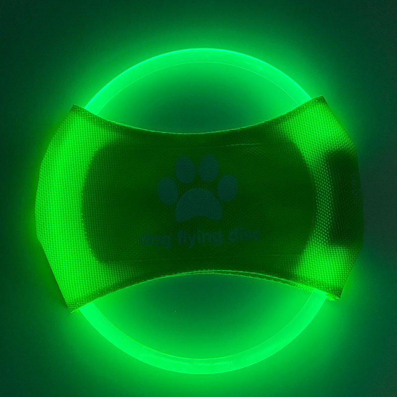V888-ELOSUNG25408-202504281605-00 Green LED Rechargeable Dog Flying Disc - Glow-in-the-Dark Pet Training Toy with Paw Design - Image 1