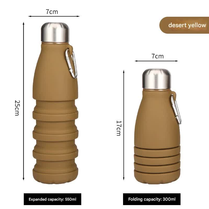 V888-ELOSUNG25457-202504281220-00 Desert yellow Collapsible Silicone Water Bottle - Portable Sports Hydration Flask with Carabiner, 550ml/300ml - Image 1