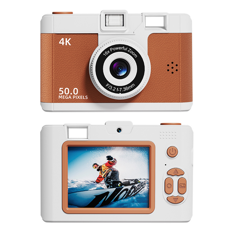 V888-ELOSUNG25704-202505081745-00 Compact 4K Digital Camera - 50MP, 16x Zoom, 2.4-inch IPS Screen, WiFi & Fill Light - Retro CCD Style(Brown) - Image 1