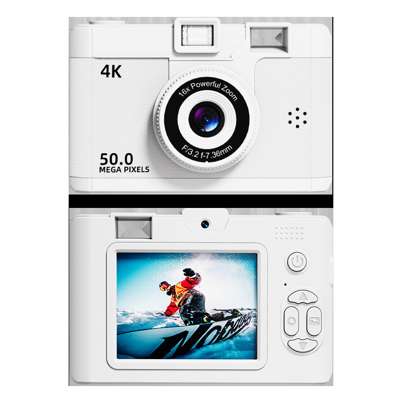 V888-ELOSUNG25705-202505081745-00 Compact 4K Digital Camera - 50MP, 16x Zoom, 2.4-inch IPS Screen, WiFi & Fill Light - Retro CCD Style(White) - Image 1