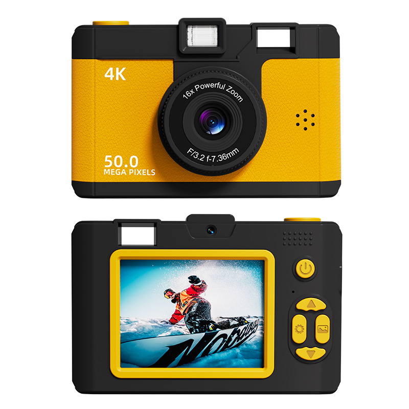 V888-ELOSUNG25706-202505081745-00 Compact 4K Digital Camera - 50MP, 16x Zoom, 2.4-inch IPS Screen, WiFi & Fill Light - Retro CCD Style(Yellow) - Image 1