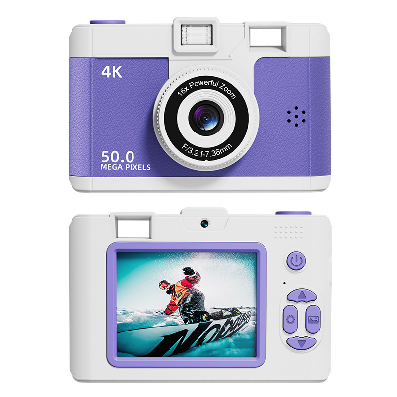 V888-ELOSUNG25707-202505081746-00 Compact 4K Digital Camera - 50MP, 16x Zoom, 2.4-inch IPS Screen, WiFi & Fill Light - Retro CCD Style(Purple) - Image 1