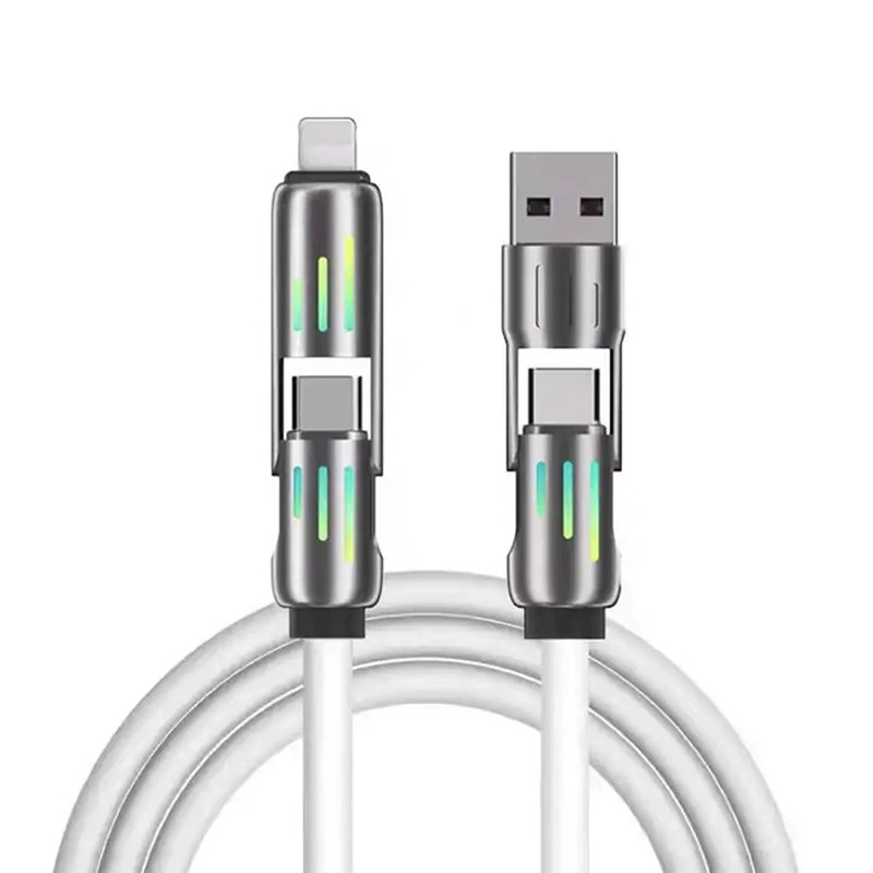 V888-ELOSUNG25714-202505081748-00 Universal PD Fast Charging Cable with LED Indicator - Zinc Alloy, Durable 1.5m Silicone Cord - Multiple Connector Options(White) - Image 1