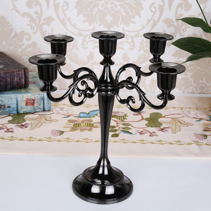 V888-ELOSUNG26354-202504281520-00 Black Elegant Metal Candelabra 5 Arm Candle Holder - Decorative Candelabra for Home, Weddings, Events - Image 1