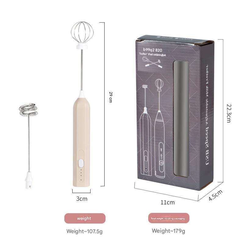 V888-ELOSUNG26368-202504281606-00 Apricot Mini Hand Mixer with Frother & Balloon Whisk Heads - Rechargeable Kitchen Tool - Image 1