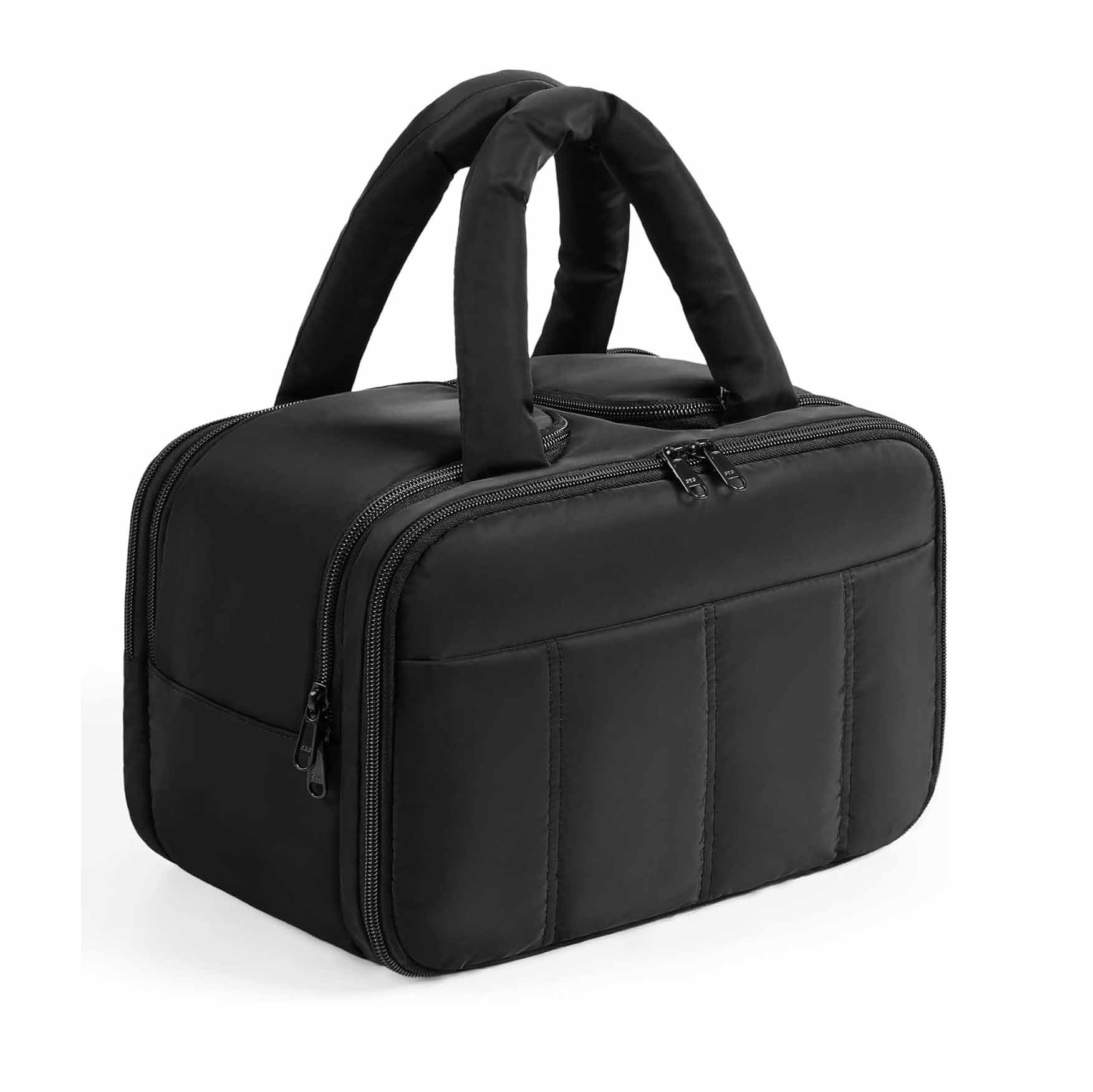 V888-ELOSUNG26454-202504281405-00 Black Puffy Travel Wash Bag with Wide-Mouth Access and Wet-Dry Pockets - Image 1