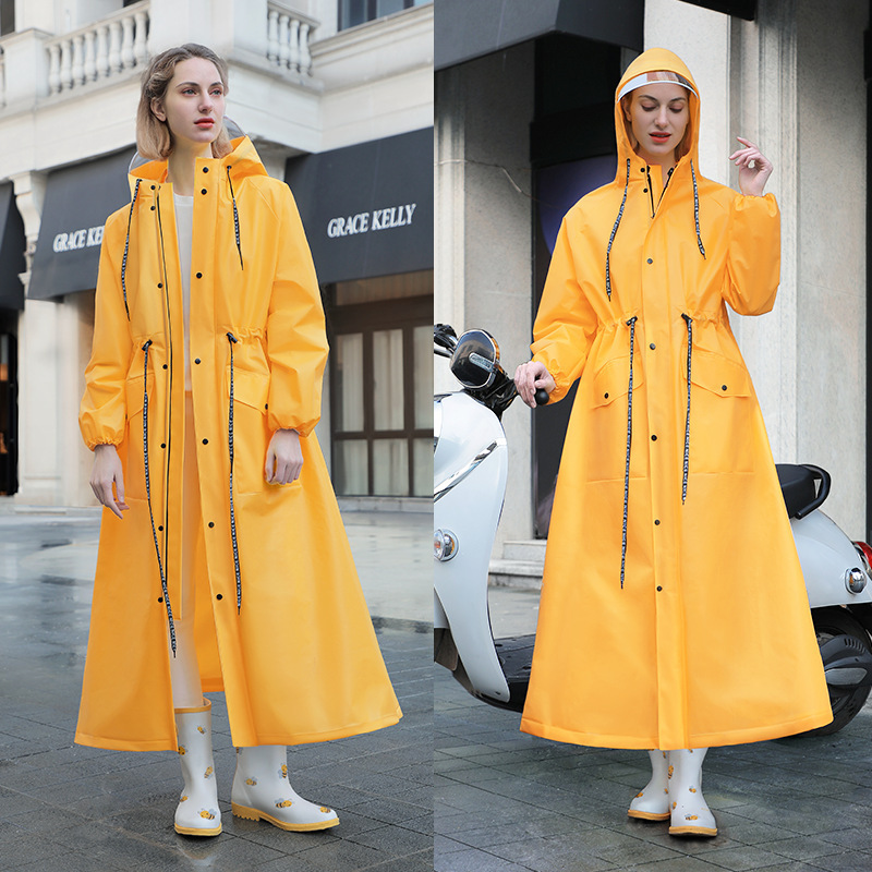 V888-ELOSUNG26516-202504291542-00 Yellow Women's Long Waterproof Raincoat with Hood and Visor - Stylish Rain Jacket (Size - L) - Image 1