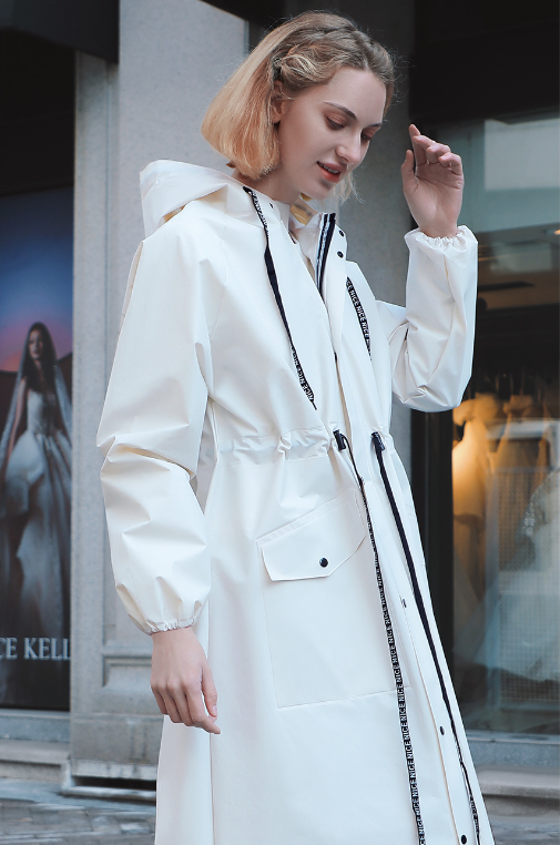 V888-ELOSUNG26518-202504291542-00 White Women's Long Waterproof Raincoat with Hood and Visor - Stylish Rain Jacket (Size - M) - Image 1