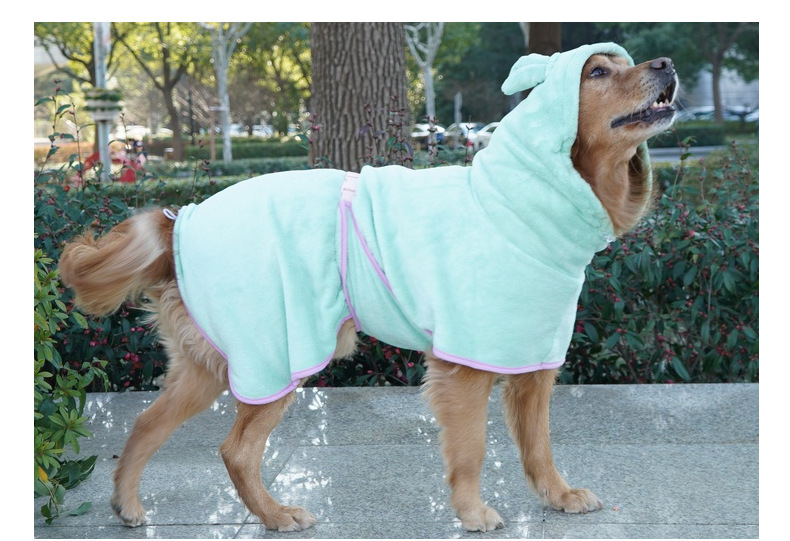 V888-ELOSUNG26925-202505191227-00 Green Hooded Dog Bathrobe - Super Absorbent, Adjustable Fit, Cozy Pet Towel (Size : S) - Image 1