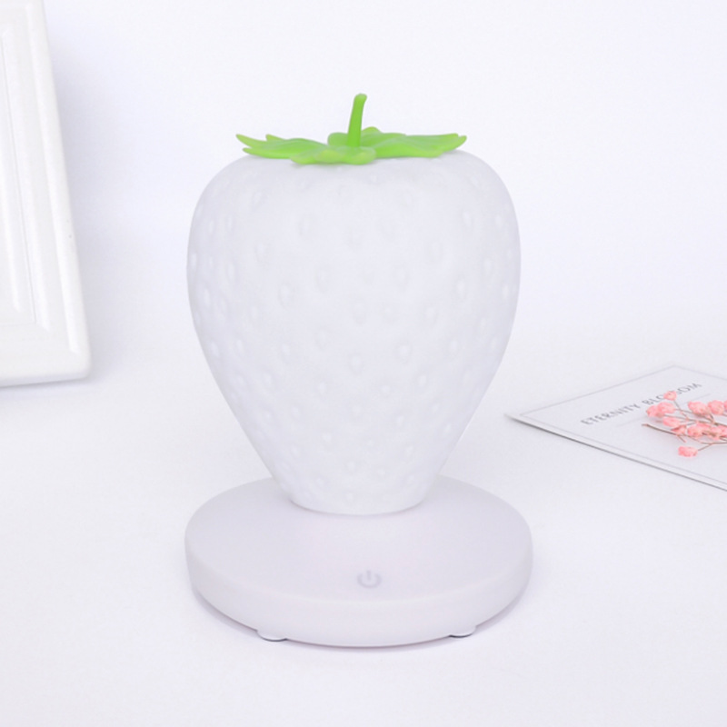 V888-ELOSUNG26935-202505191236-00 White Cute Silicone Strawberry Night Light - USB Rechargeable, Touch Control - Image 1