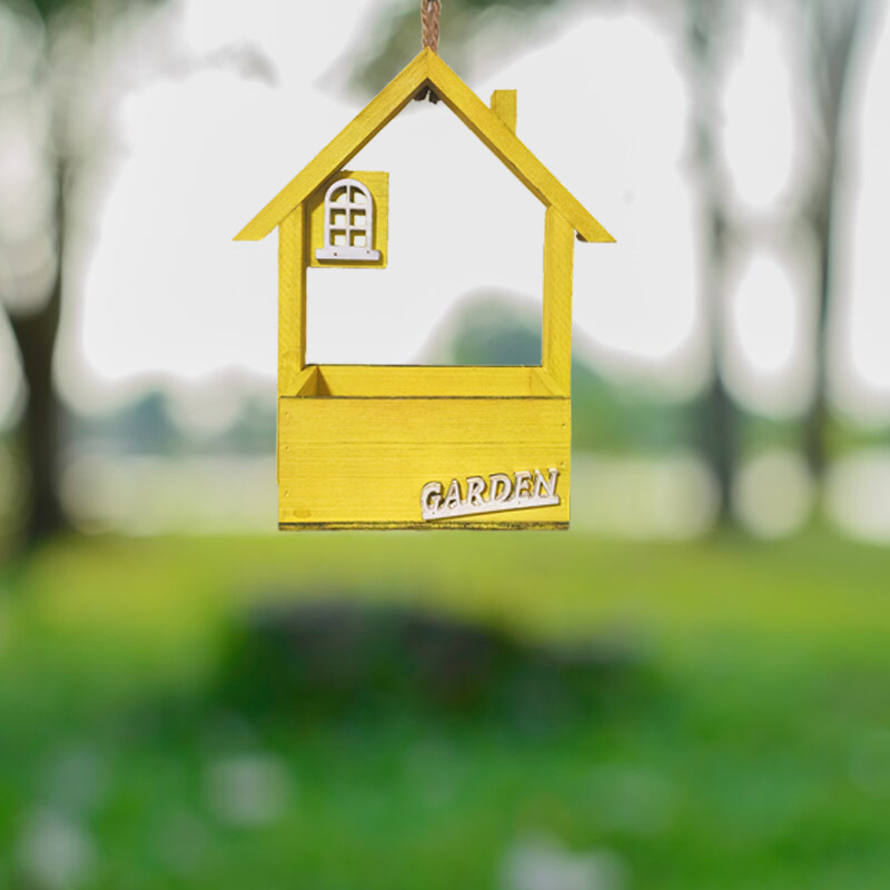 V888-ELOSUNG27045-202504211240-00 Yellow Charming Wooden House Hanging Bird Feeder - Attract Wild Birds to Your Garden - Image 1