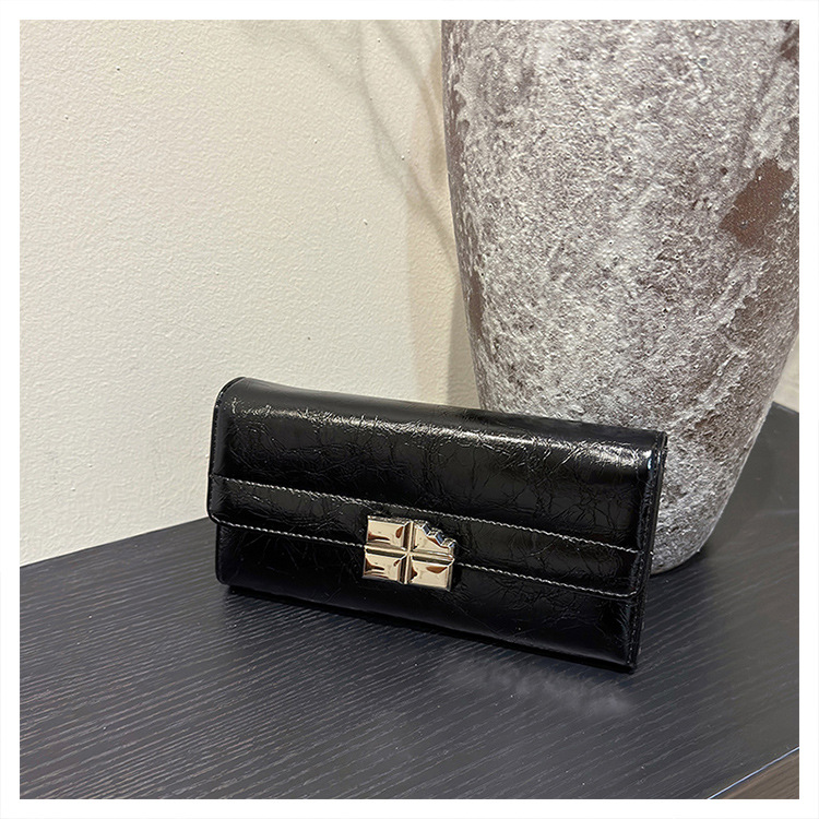 V888-ELOSUNG27177-202504281210-00 Black Elegant Women's RFID Blocking Long Wallet - PU Leather Clutch Purse with Clasp - Image 1