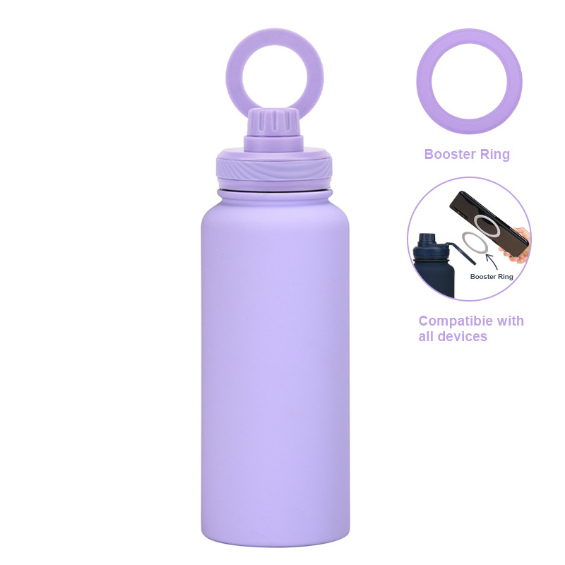 V888-ELOSUNG27249-202504281422-00 Purple 1L Stainless Steel Water Bottle with Magnetic Phone Holder Lid - Portable Hydration & Hands-Free Stand - Image 1