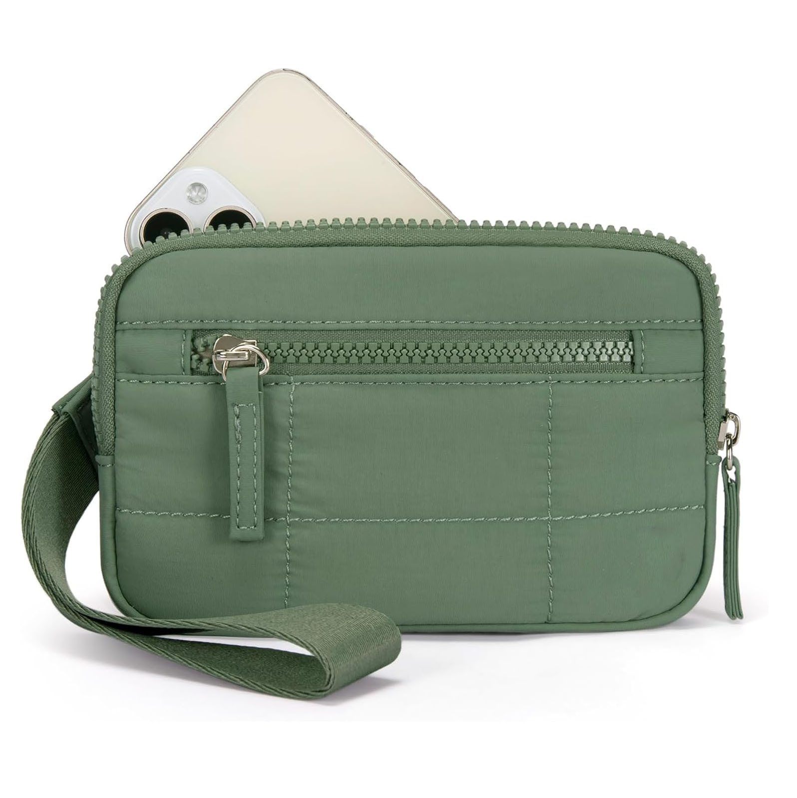 V888-ELOSUNG27268-202504281517-00 Green RFID Blocking Nylon Wristlet Clutch Wallet - Compact Waterproof Pouch with Card Slots & ID Window - Image 1