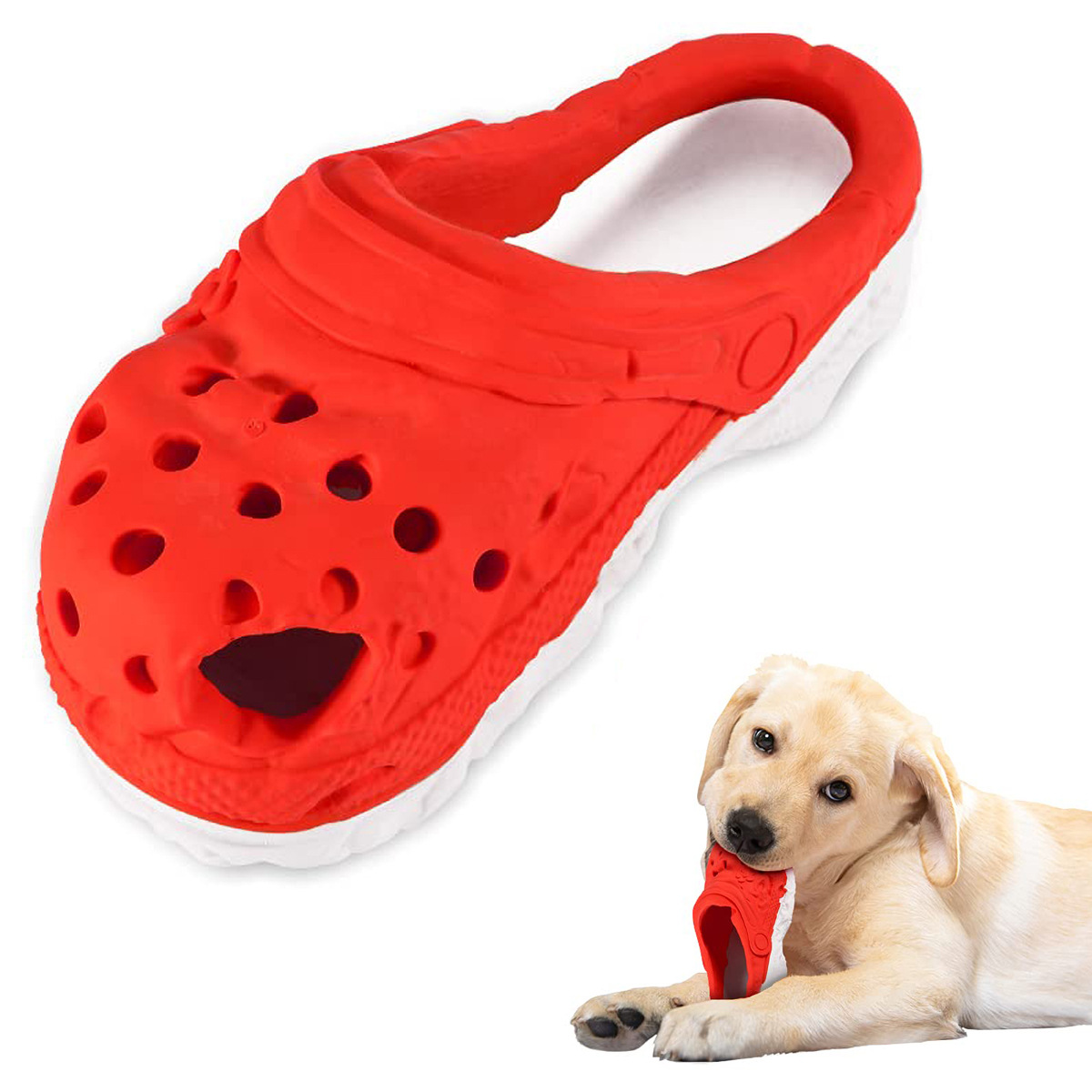 V888-ELOSUNG27311-202504291552-00 Size L Red Tough Slipper Dog Chew Toy - Natural Rubber Treat Dispenser & Teeth Cleaner for Interactive Play & Boredom Relief - Image 1