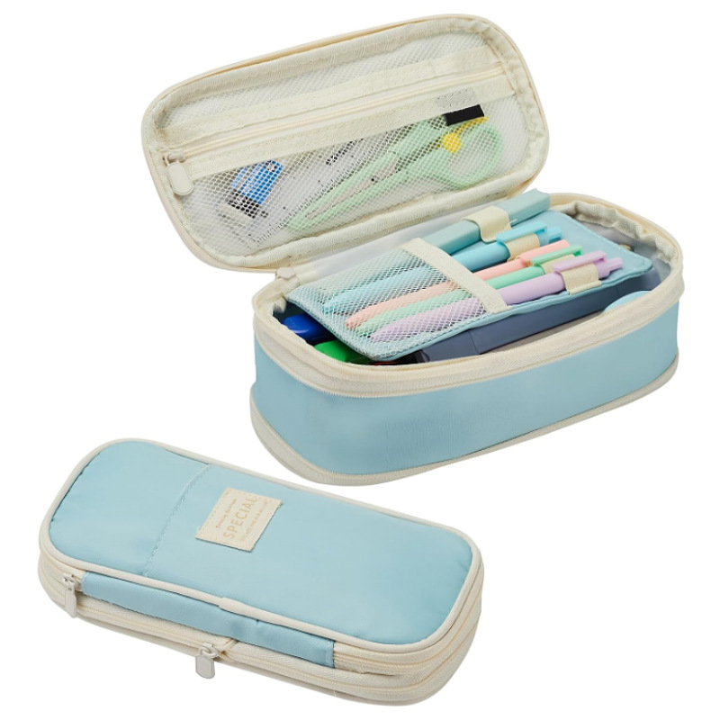 V888-ELOSUNG27317-202504291607-00 Light Blue Large Capacity Expandable Pencil Case - Multi-Compartment Student Stationery Pouch (Only with pencil case) - Image 1